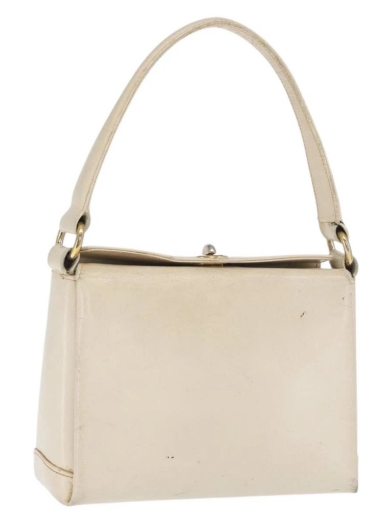 Gucci Hand Bag Leather White Silver Auth Ep13227